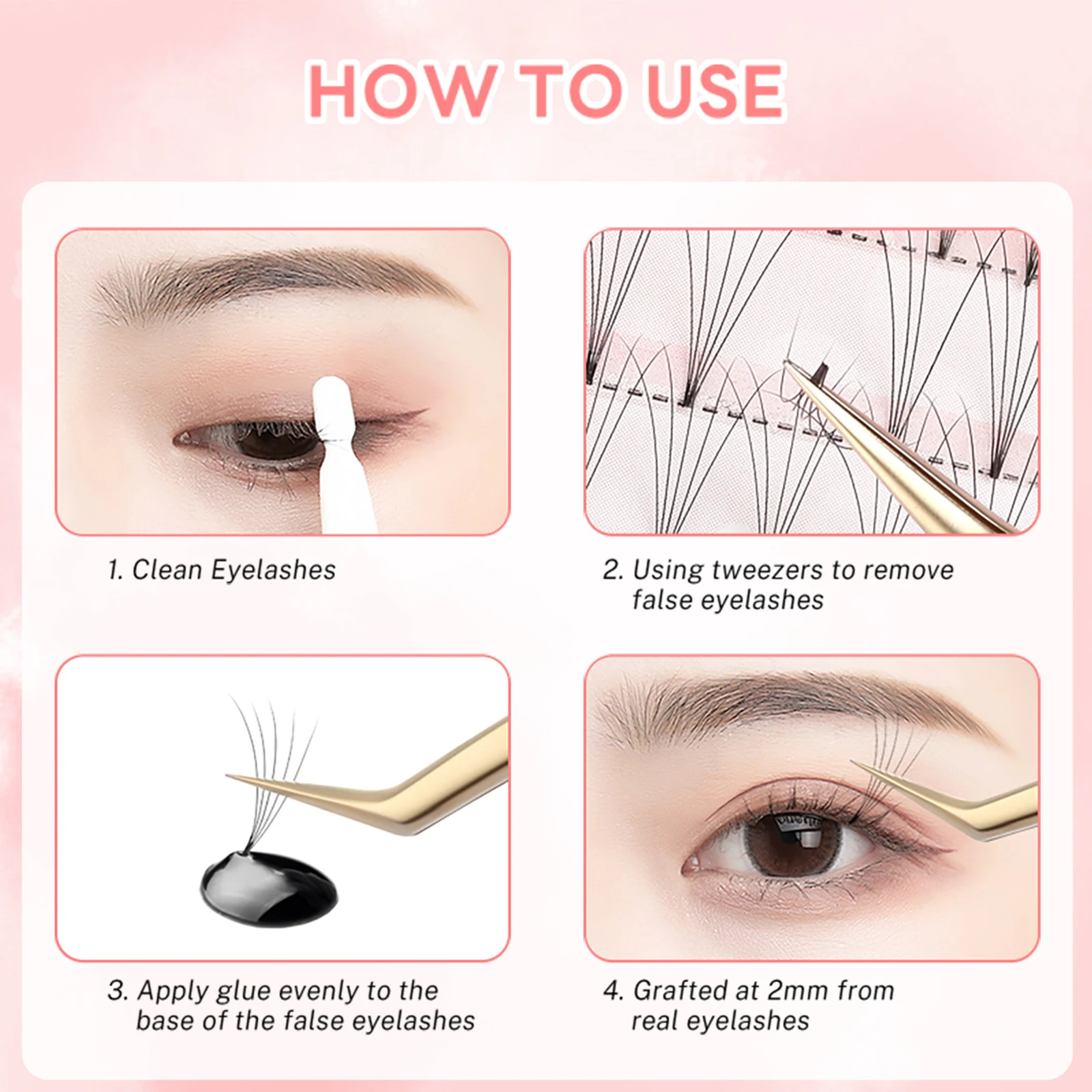 20Rows Self Adhesive Cluster Lashes No Glue Needed Segmented Eyelashes DIY Individual Eyelash Extension Women Girls Beauty Tools
