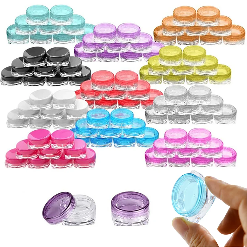 

100pcs 3g 5g Empty Mini Plastic Cosmetic Jars Square Base Face Cream Sample Bottle Eyeshadow Cosmetics Travel Refillable Bottles