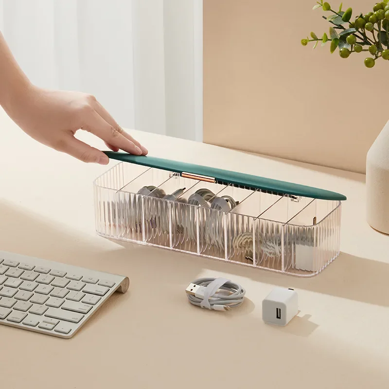 Cable Storage Box Transparent Plastic Data Line Storage Container for Desk Stationery Makeup Organizer Key and Jewelry Box