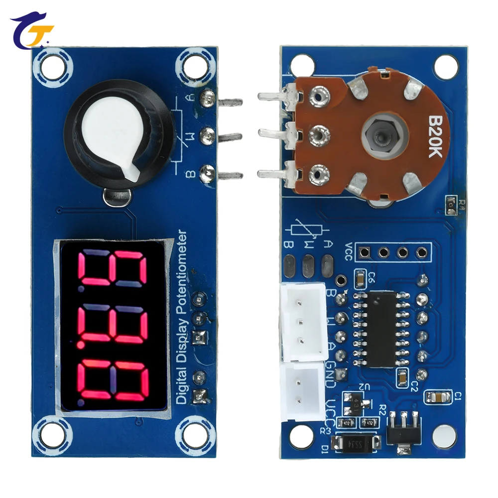 Single Channel Digital Potentiometer Module - 5K/10K/20K Adjustable Resistor with 3-Digit LED Display for Precision Control