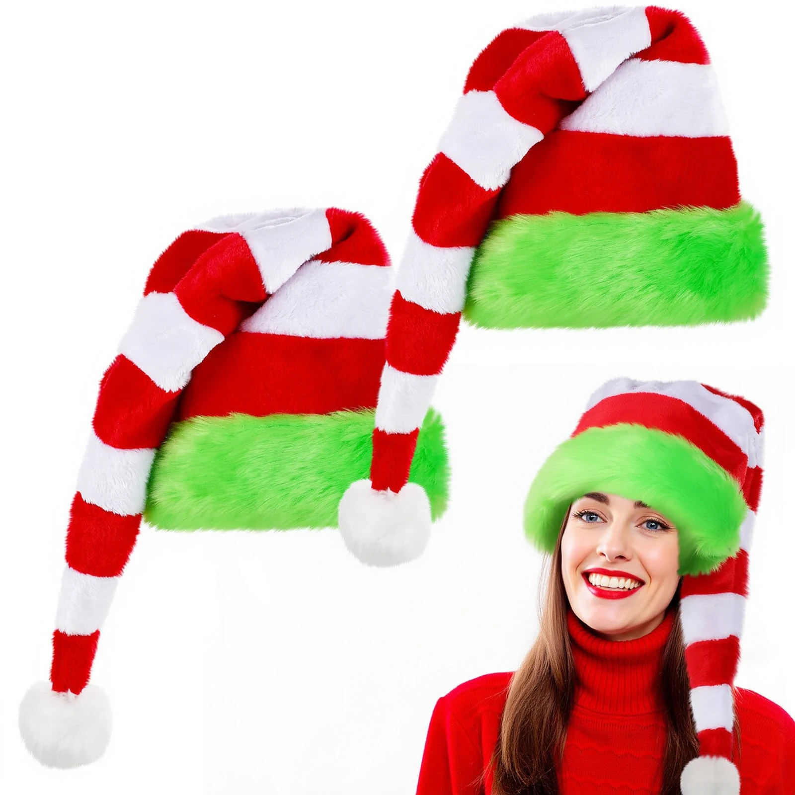 Cappello da Babbo Natale natalizio da spettacolo Cappello da Babbo Natale con tesa larga in peluche per unisex Donna Uomo Accessorio per costumi natalizi
