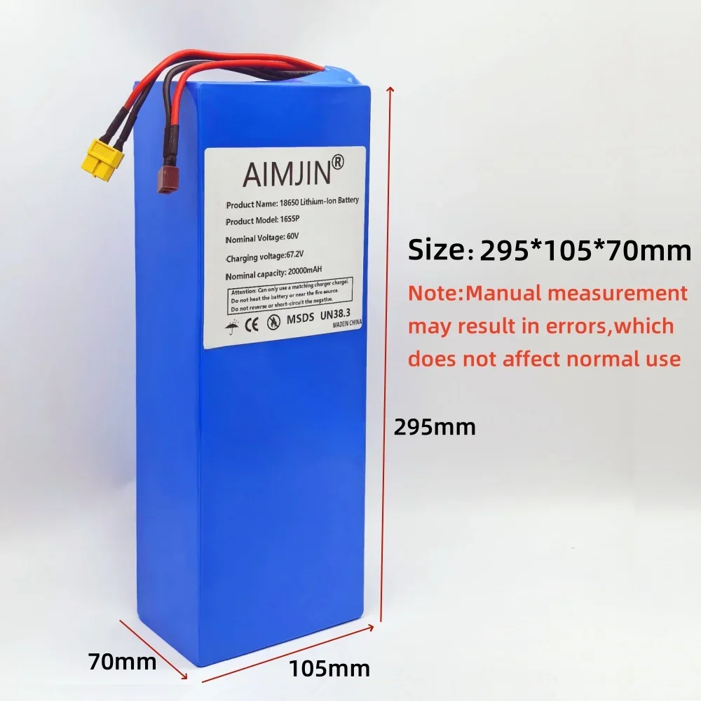 100% New 60V 16S5P 20Ah 18650 Rechargeable Li-ion Battery Pack 2000W  high-power with BMS for Motorcycle, Scooter, Bicycle