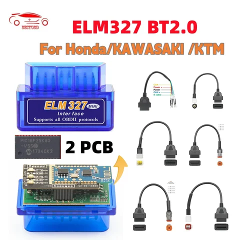 ELM327 Bluetooth 2.0 2PCB PIC25K80 For Android For YAMAHA Connector For Motorcycle For Harley Moto OBD 2 OBD2 Extension Cable