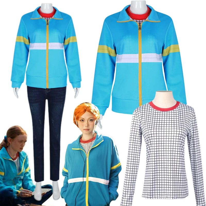 

Max Mayfield Cosplay Costume TV S4 Max Blue Jacket Coat Mayfield 11 for Women Girls Outfit Fantasy Halloween Carnival Party Suit