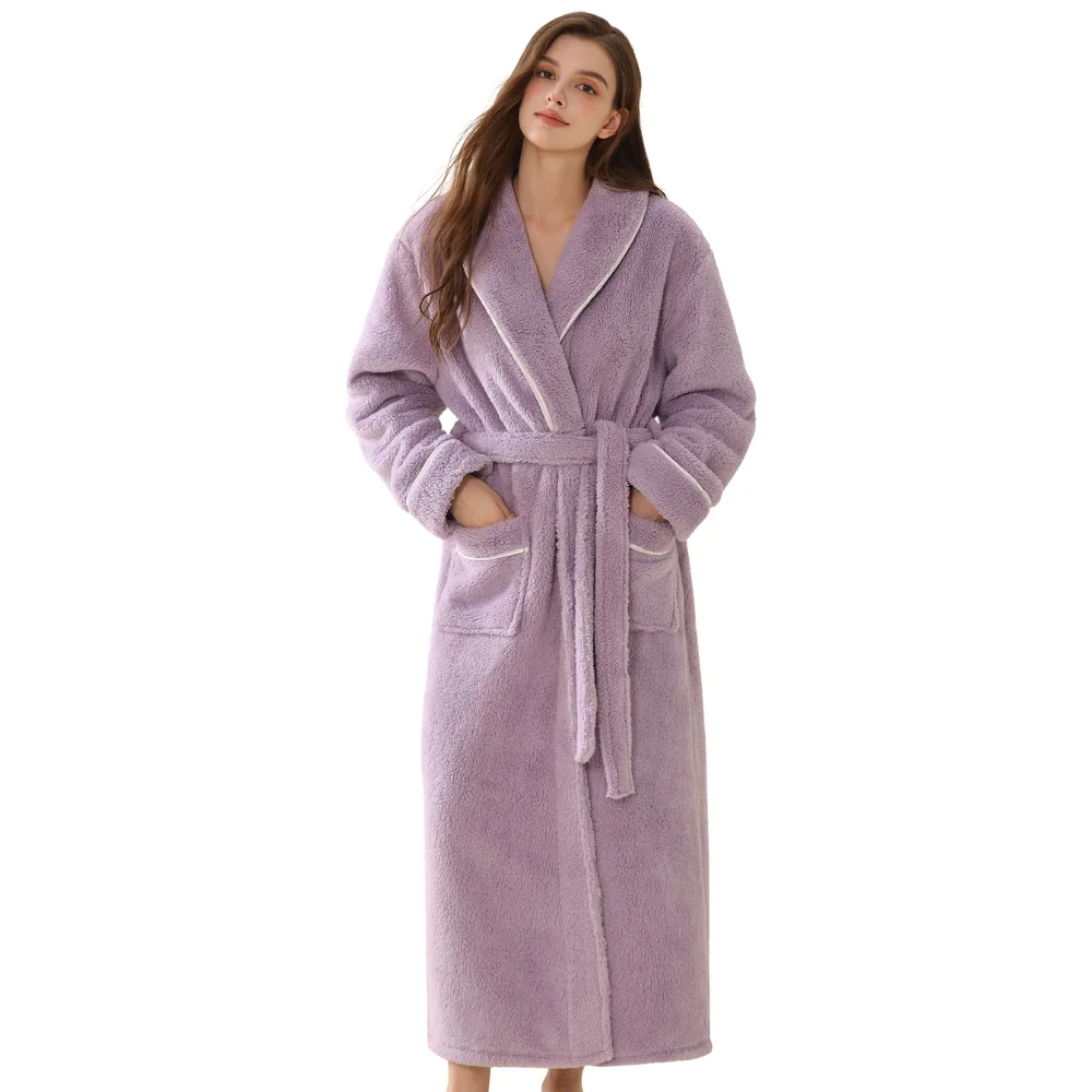 

Customized Personalized English Winter Plush Bathrobe Men Fleece Robes Woman House Bathrobe Ladies Female