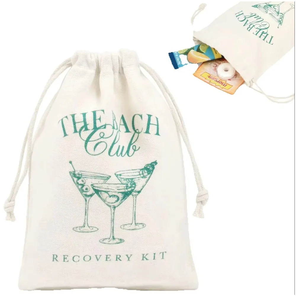 24 sacs de kit anti-gueule de bois The Bach Club pour cadeaux de fête de bachelorette et d'anniversaire, pochette à cordon de 5" x 7" pour kit de récupération