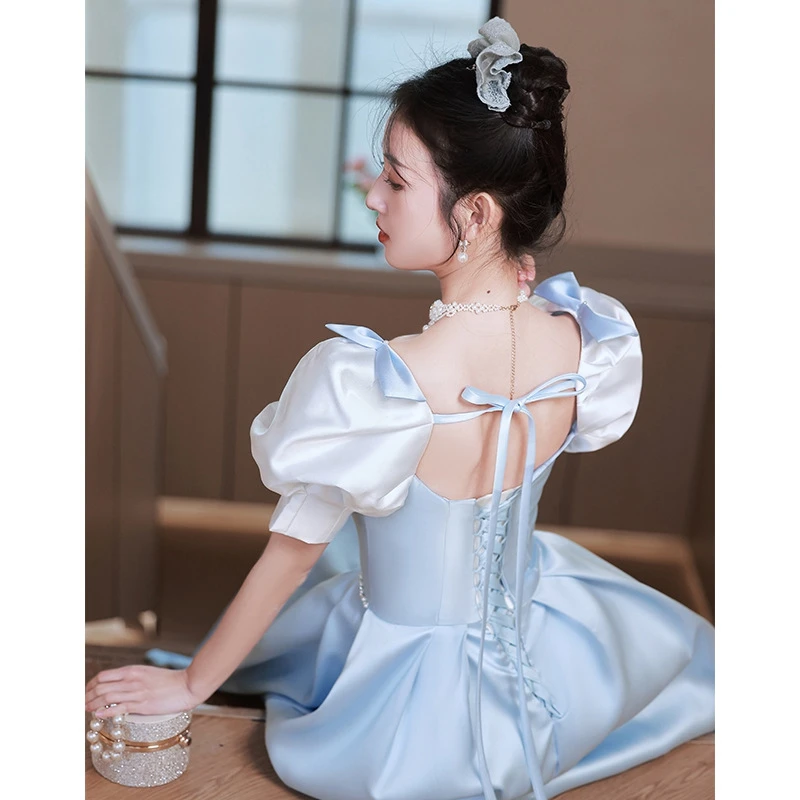 Customized A-Line Backless Puff Sleeve Square Collar Satin 2024 Cocktail&Homecoming Dresses for woman formal occasion dresses