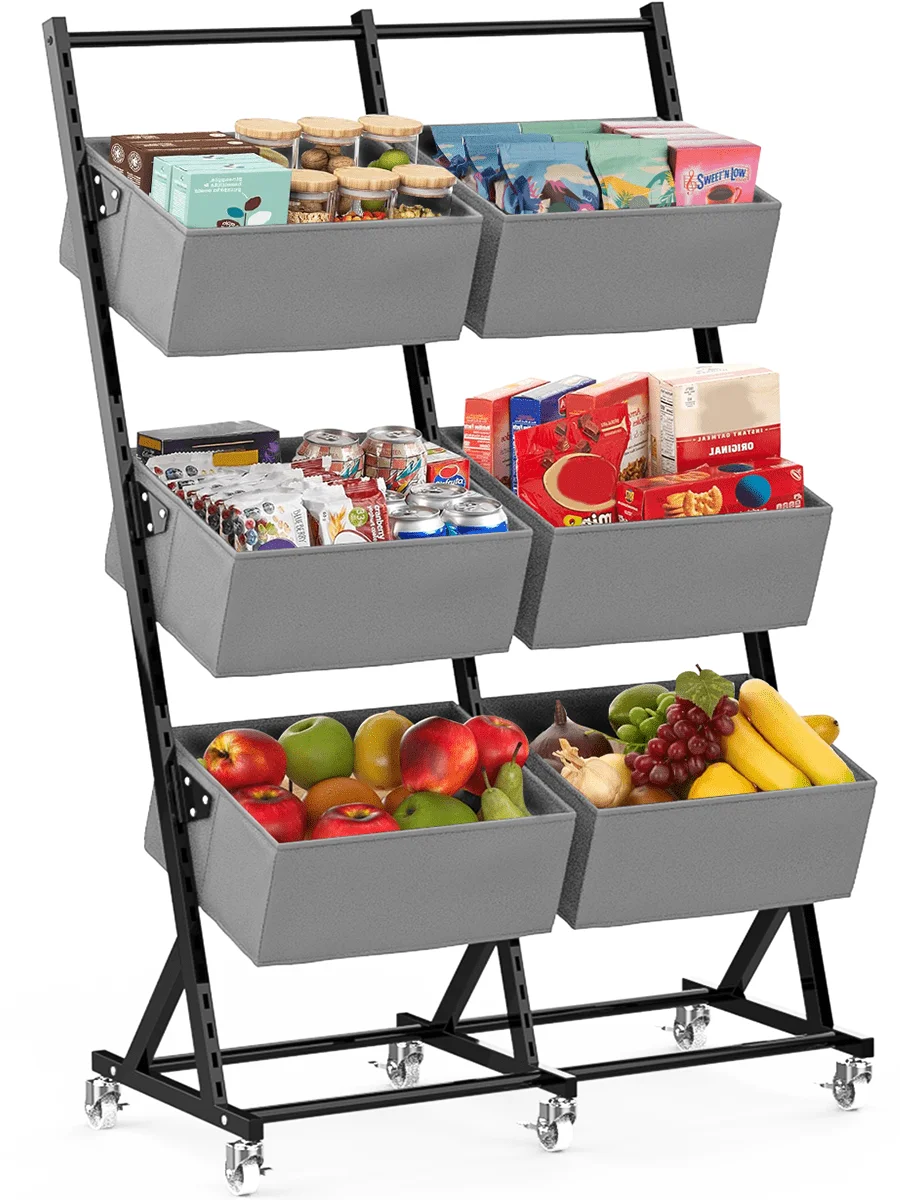 

Fruit Basket Rack Kitchen Pantry Organizers, Stackable Metal Wire Basket Stand Cart For Jars Bins Containers Organization