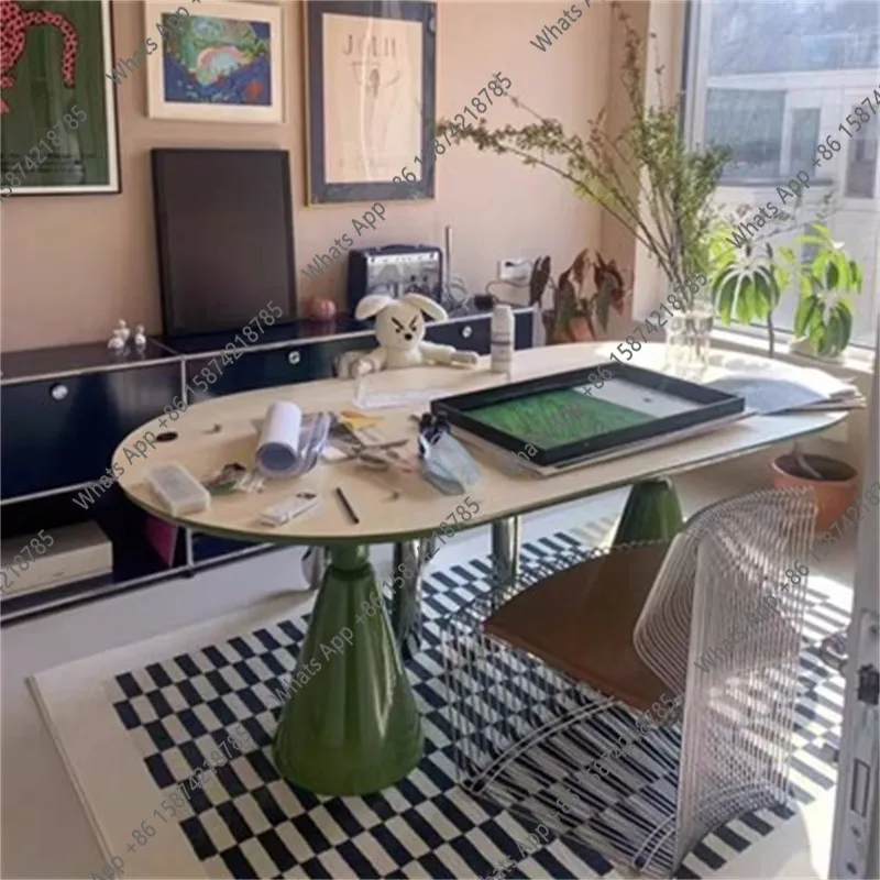 

Modern simple oval solid wood dining table Small apartment family dining table French retro restaurant