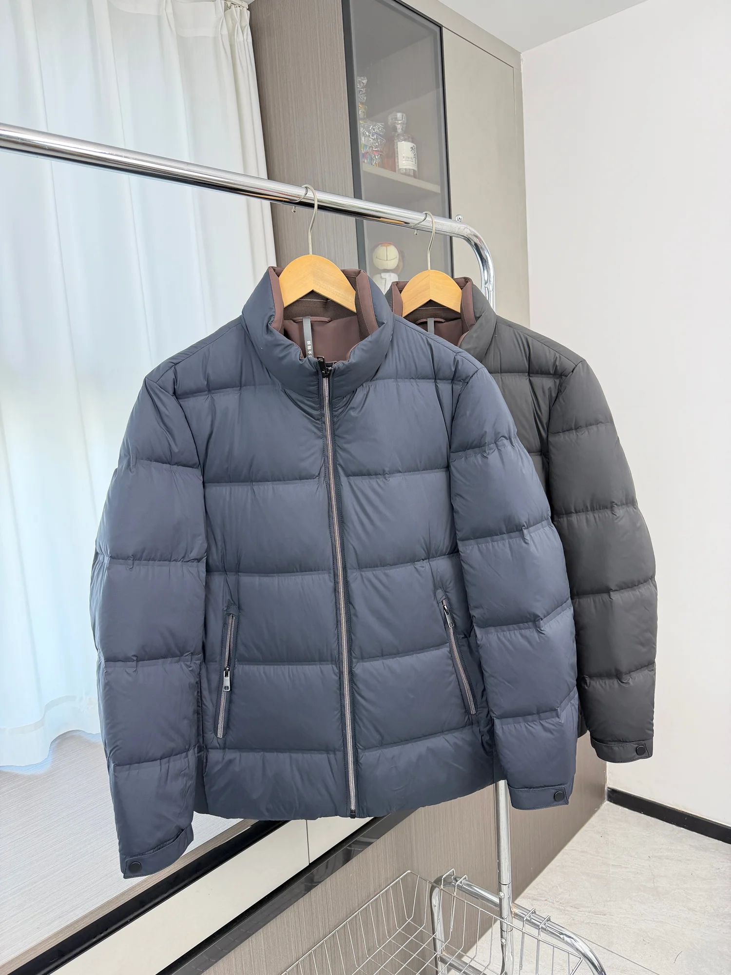 

Warm Casual Du down Jaet Stand Collar Zipper Decorated Men's Faion Urban Sle Youth Outerwear Long Sve Regular Fit