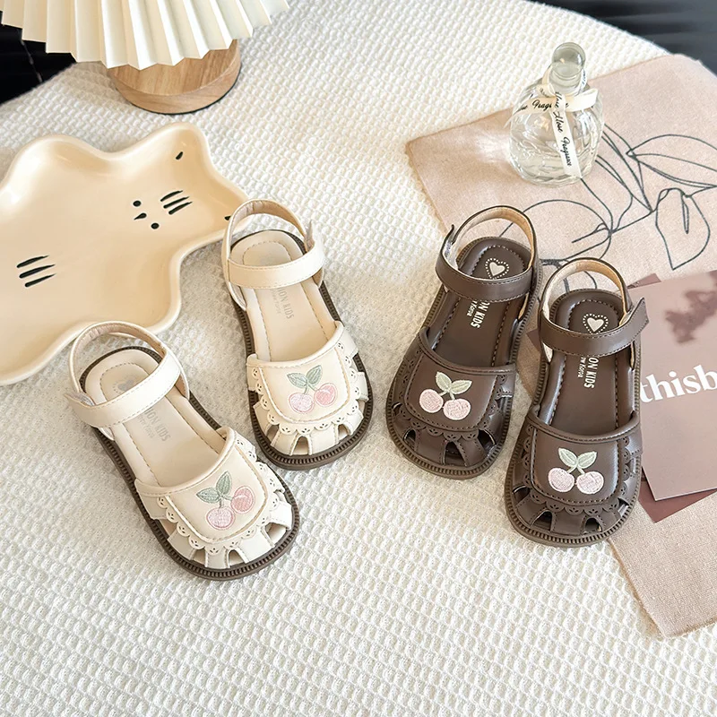 Kids'Casual Sandals PU Leather Summer Fashion Outdoor Breathable Shoes For Girls Anti-slip Brown White Shoes Size 21-30