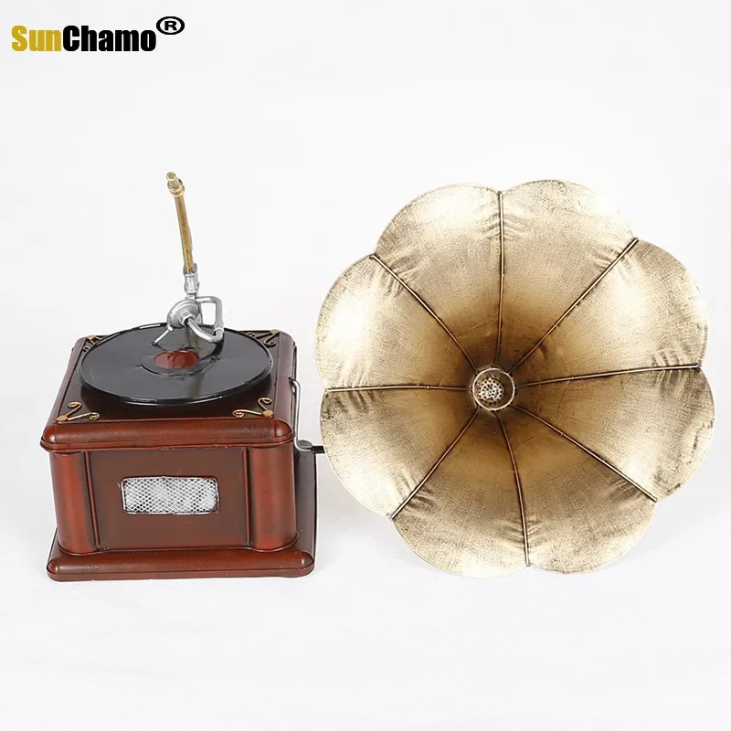 Grocery Handicrafts Metal Antique Gramophone Vintage Record Player Model Home Decoration Creative Crafts Ornaments Prop