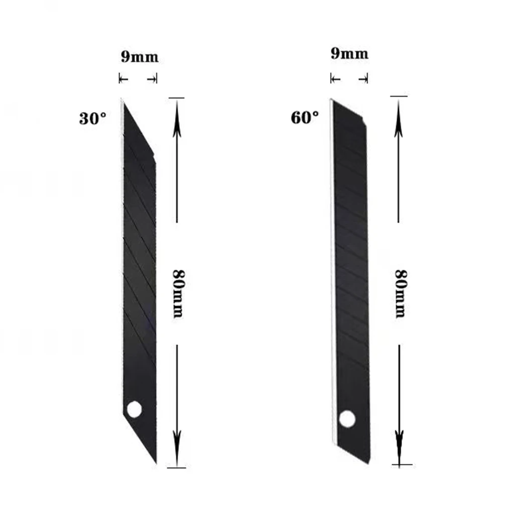 10 sztuk/1 pudełko 30 60 stopni Snap Off wymienne żyletki 9mm ostrze do golenia nóż introligatorski narzędzia stal węglowa czarny srebrny nowy