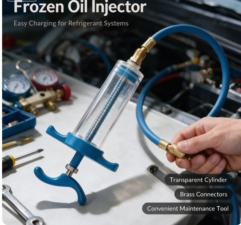 【MO】Car A/C Oil/Dye Injector 30ml 1oz Low Side Quick Coupler Adapter 1/4 Inch Automotive Air Conditioning Injection Syringe Tool