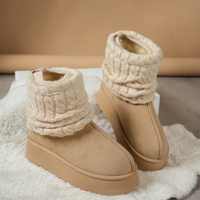 الشتاء لطيف الدافئة سميكة وحيد مريحة الأحذية النسائية أفخم بطانة أنبوب قصير سليم جورب محبوك الثلوج الأحذية #5