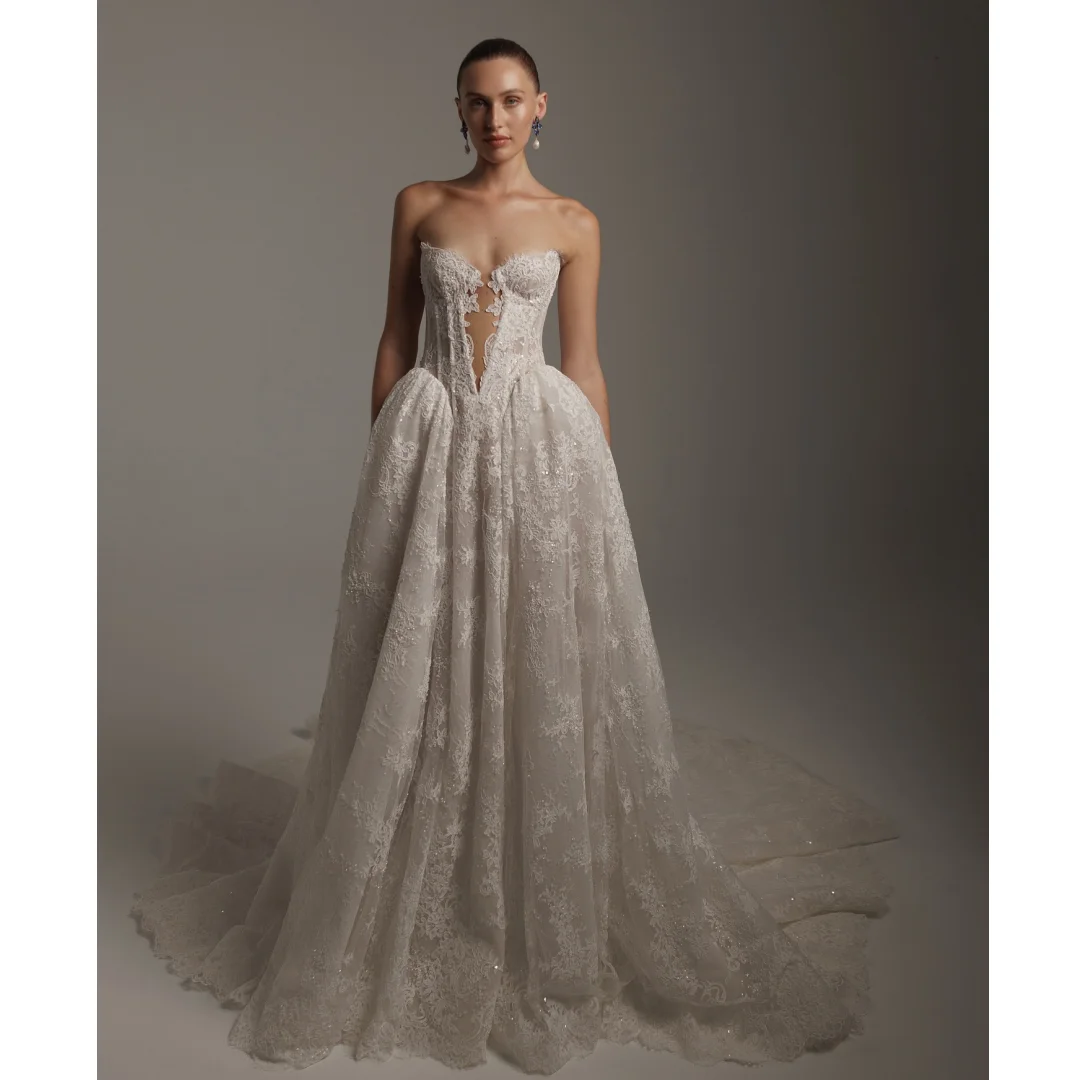 

A Line Lace Wedding Dresses Sweetheart Sequin Floor Length Vestido de Novia Elegant Eveing Dress Vestidos Customized