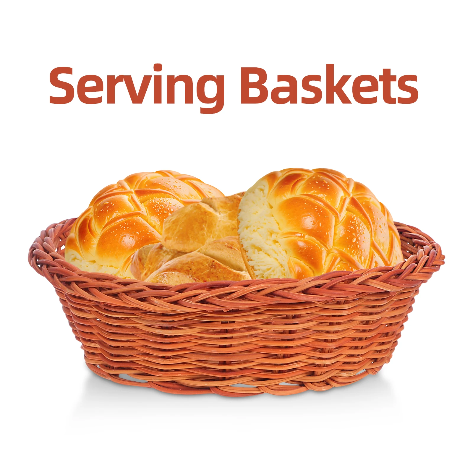 

10pcs Rattan Bread Baskets Natural Hand Woven Oval Food Serving Baskets For Kitchen Storage Multipurpose Fruit Snack Organizer