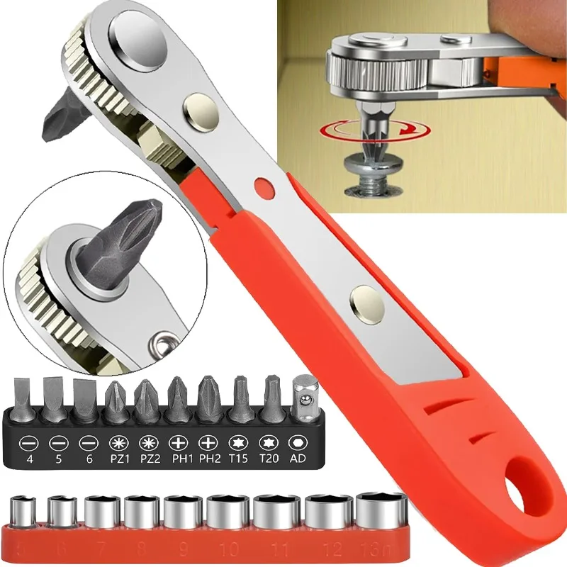Jeu de tournevis à cliquet magnétique avec embouts magnétiques Torx à fente Phillips, embouts de clé réversibles, espaces serrés, outils de réparation automobile