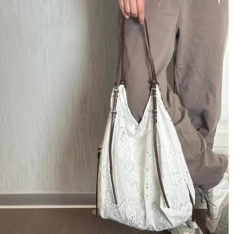 Bloom Lace Fairycore White Shoulder Women Haruku Large Capacity Casual Tote Bag Handbag Female Retro Y2k Bags Aesthetic
