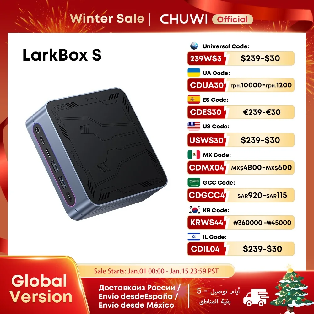 CHUWI 2024 LarkBox S Mini PC Core 1220P 16GB RAM 512GB SSD Gaming PC UHD Graphics Desktop Computer Windows 11 With RGB Light