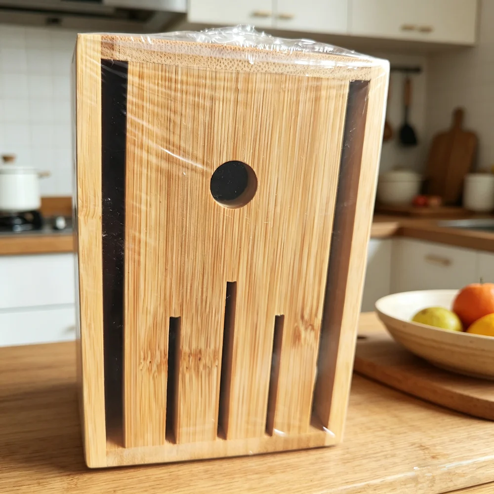 Wooden Bamboo Knife Holder Kitchen Tool Universal Knives Block Knives Block Countertop Butcher Block Knives Holder Organizer view 3