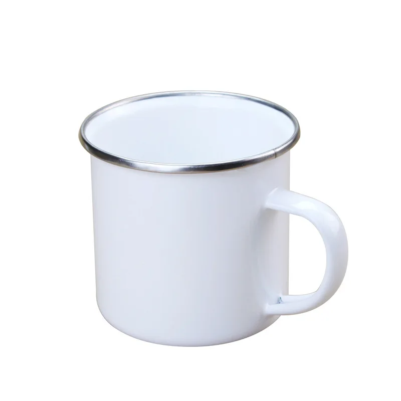 Personalized Sublimation BlankEnamel Mugs with Silver Edge Small White Camping Coffee Tea Cup for Custom Logo Stainless Steel