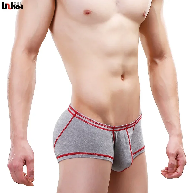 Youth Contrasting Color Lines Sweat Wicking Boxer Shorts for Men Breathable Comfortable Sexy Pant Men\'s U Convex Pouch Underwear