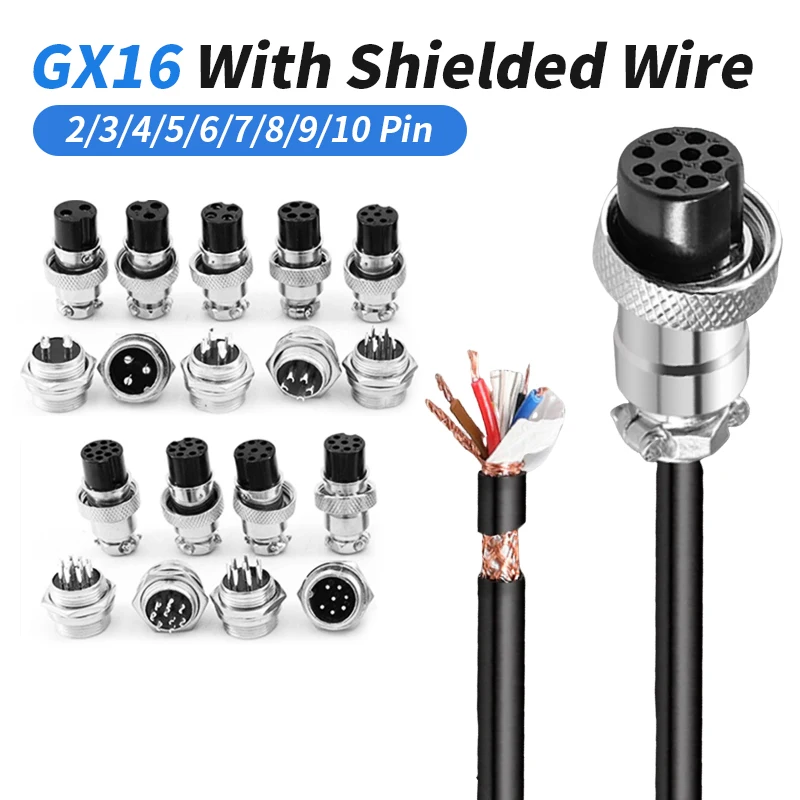 

Авиационная розетка GX16 с экранированным проводом, 2/3/5/6/7/8/9/10-контактный разъем, разъемы промышленного класса gx16, кабель для оборудования