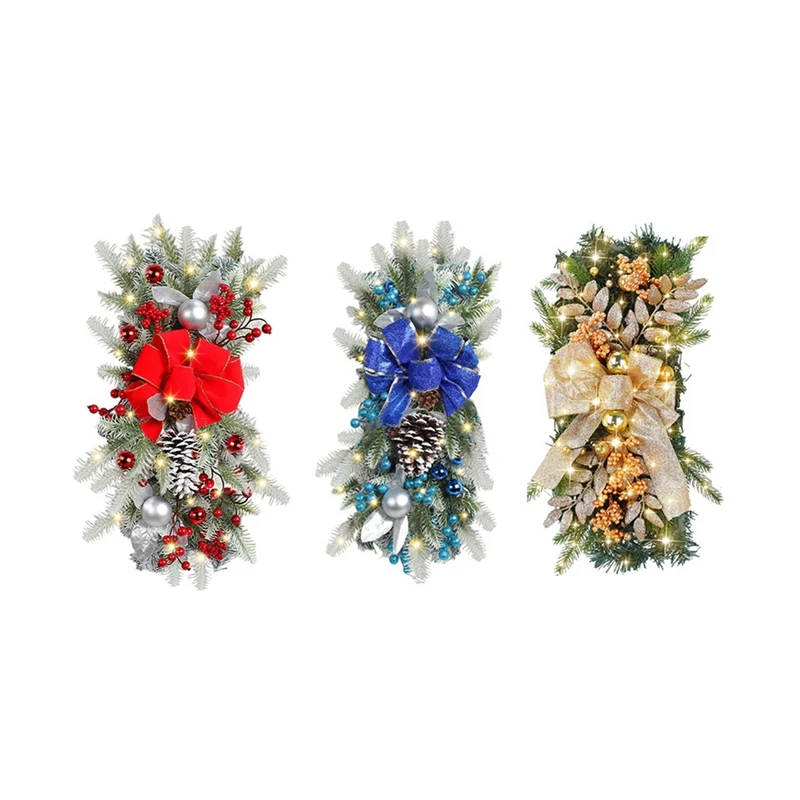 

Christmas Wreath Pendants Garland Xmas Decoration Christmas Wreath Hanging Pendant For Holiday Wall Door+LED Light