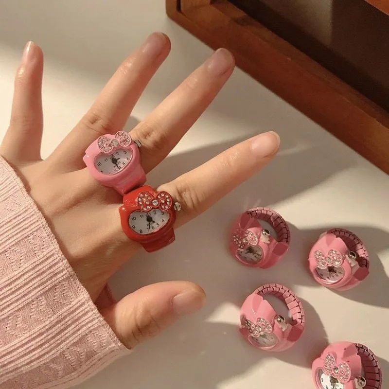 Sanrio Hallo Kitty Finger uhr niedlichen Mädchen Quarz Uhr Ring Hip Hop Zubehör Modeschmuck Uhr Ring Schmuck Kinder Geschenk