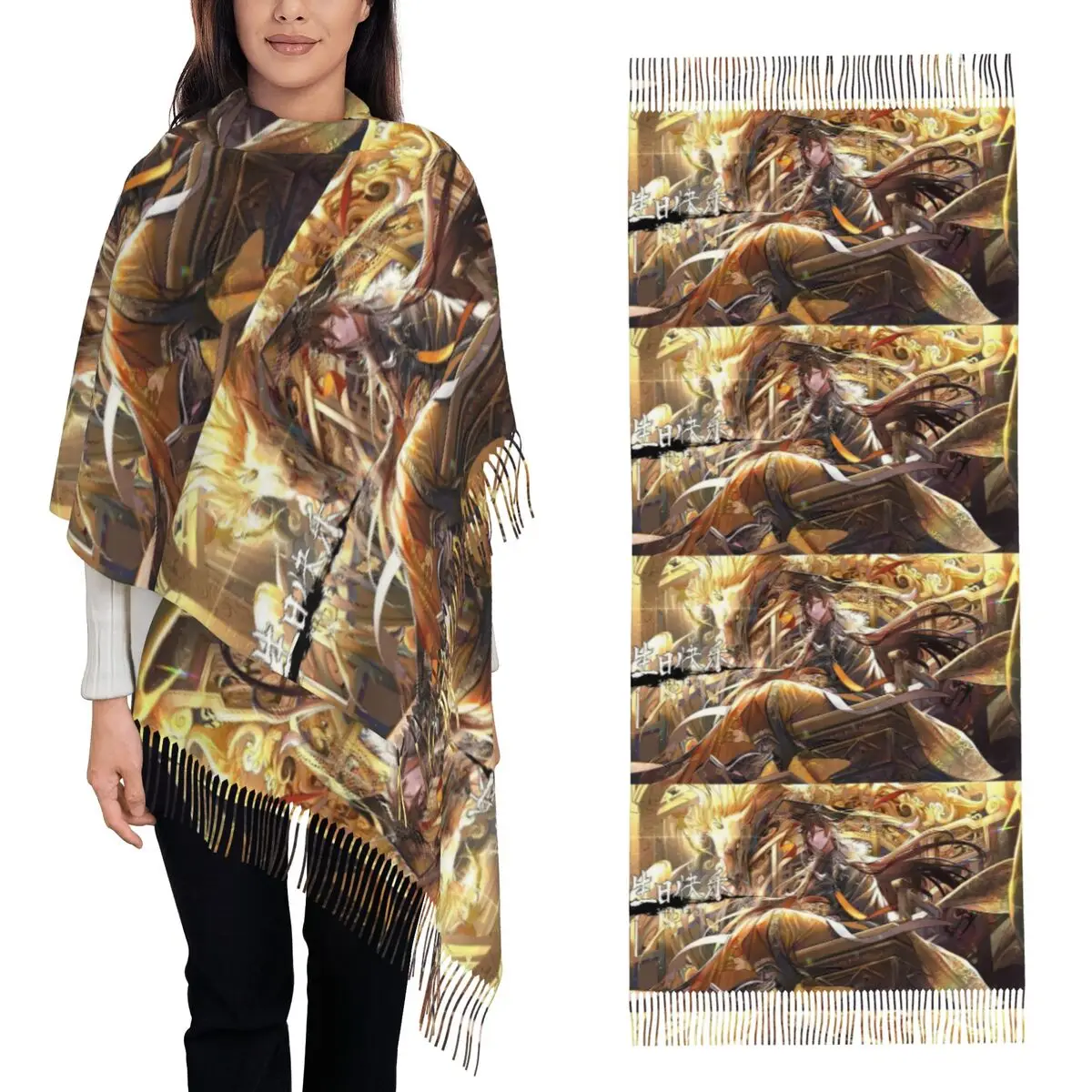 

Zhongli Genshin Impact Scarf Tassel Scarves Women Soft Warm Shawls and Wraps Long Fall Winter Shawl Wrap