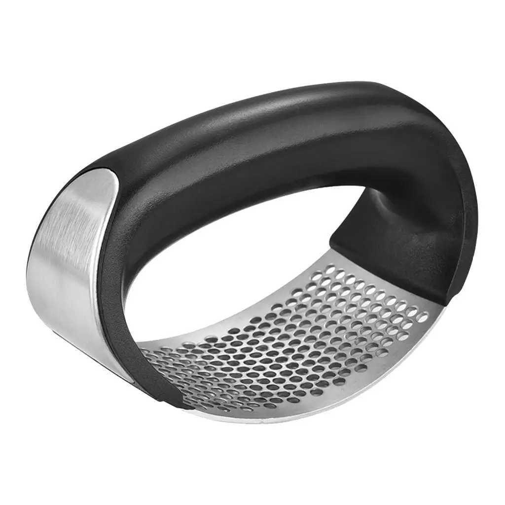 Manual Garlic Press Rocker with Handle Stainless Steel Garlic Crusher Squeezer Slicer Mincer Chopper Kitchen Gadget Tool