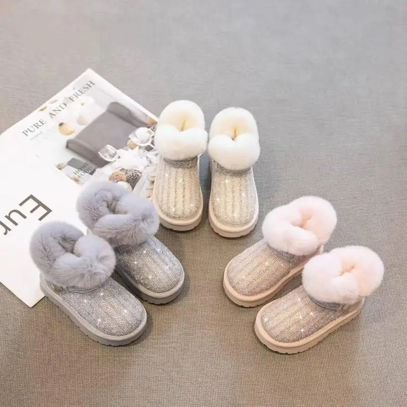 

Kawaii повседневная обувь, модные детские ботинки, зимние сапоги для девочек, зимние теплые зимние ботинки на флисовой подкладке, на толстой подошве, мягкие нескользящие ботинки принцессы