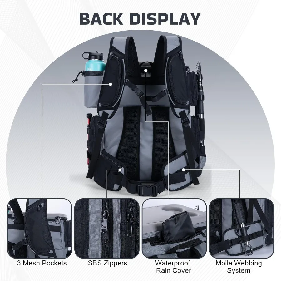 Goture الصيد على ظهره مع برودة 66L 600D معالجة على ظهره مع 3 أصحاب قضيب إيفا غطاء خوذة حامل غطاء للمطر المياه المالحة La #6