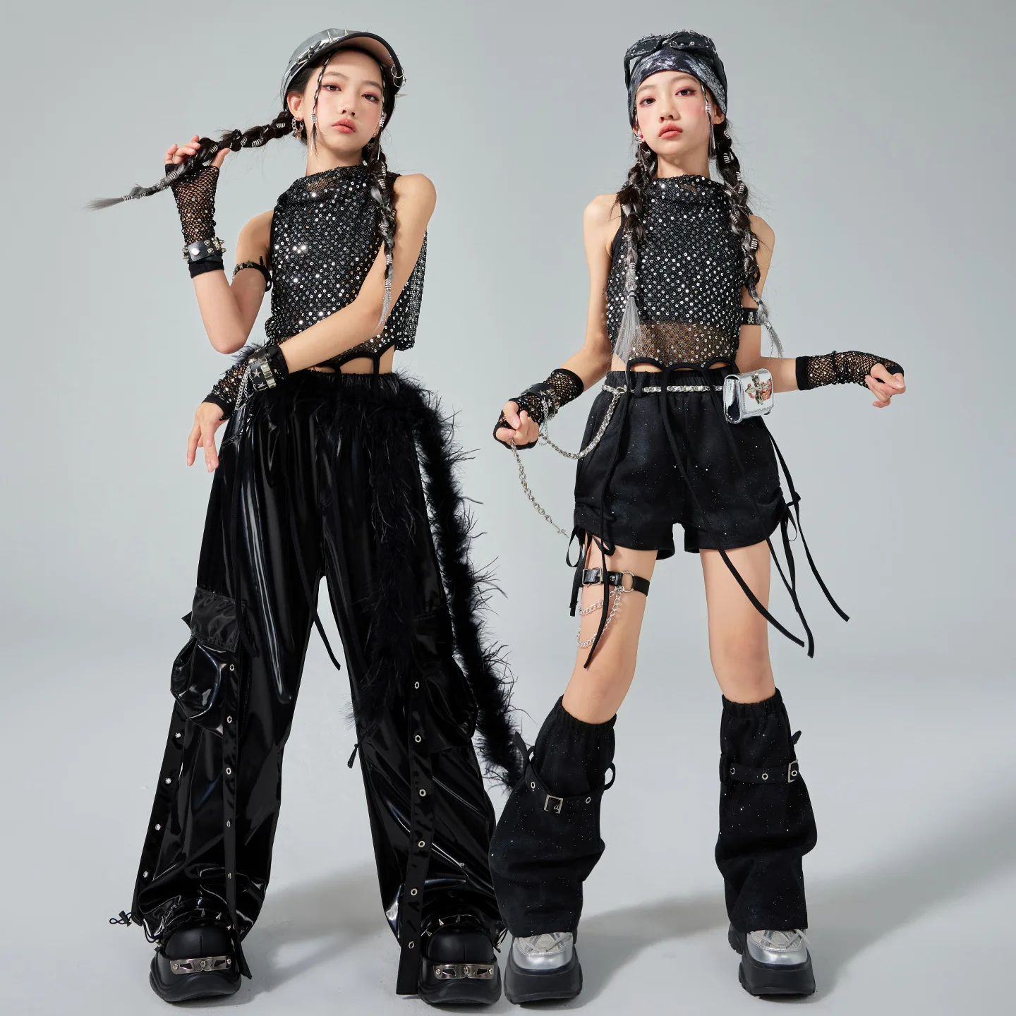 Children K-pop Outfit Sequins Top Jogger Pants For Girls Jazz Dance Clothing Kids Cool Hip Hop Dance Costume Street Wear
