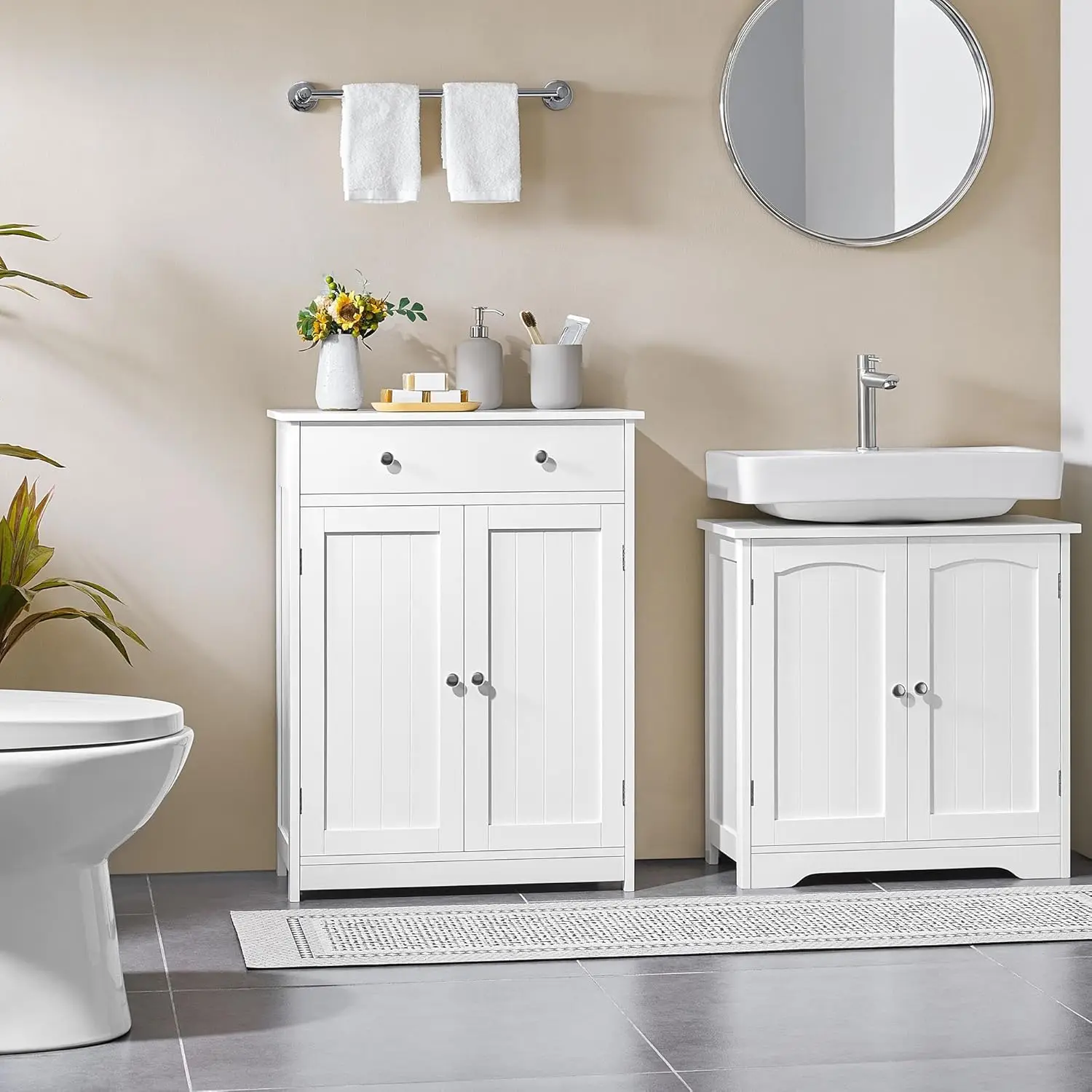 Badezimmerschrank mit 1 Schublade, 2 Türen und verstellbarem Regal, Aufbewahrungsschrank für den Eingangsbereich aus Holz, 11,8 T x 23,6 B x 31,5 H Zoll, Weiß