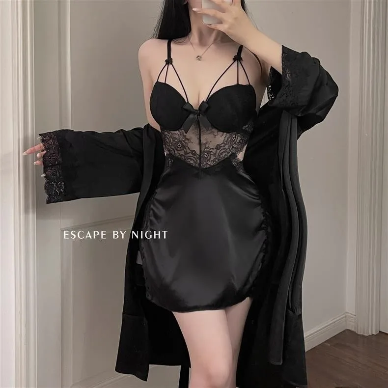 Summer New Lace Back Pajama Women's Belt Chest Mat Strap Sleeping Skirt Home Robe Two Piece Set