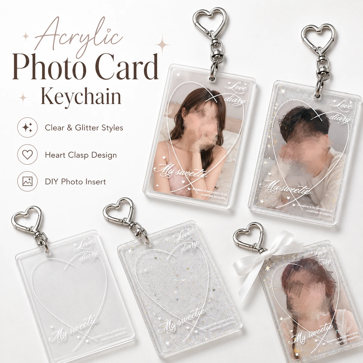 Porte-cartes en acrylique à paillettes, design esthétique, petit porte-cartes de 3 pouces pour collection de photos, décoration pour stockage de photos Polaroid