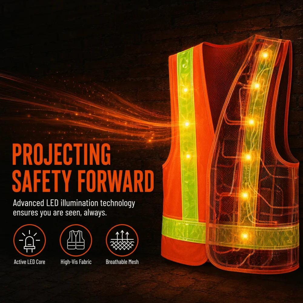 Mesh Fabric LED Safety Vest LED Lights Reflective Strips Protective Case Adjustable Sleeveless Protective Cover Outdoor Use
