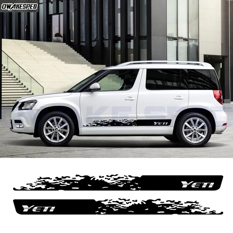 2pcs Racing Sport Stripes Car Door Side Skirt Decor Vinyl Decal For Skoda YETI Auto Body Sticker OFF ROAD Accessories DIY Film