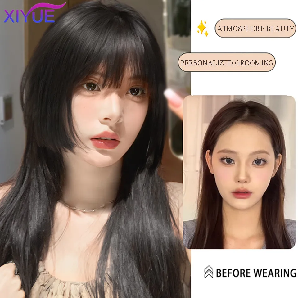 XIYUE  Bangs wig princess cut into synthetic hair no trace on the top of the head increased hair volume hair patch wig piece