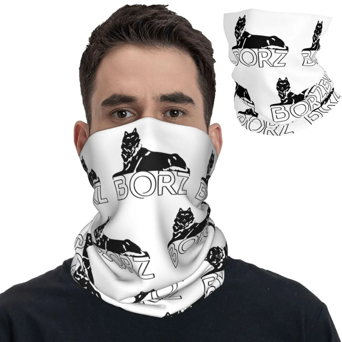 Chechen Borz Wolf Bandana Neck Gaiter Printed Wrap Scarf Warm Face Mask Outdoor Sports Unisex Adult Breathable