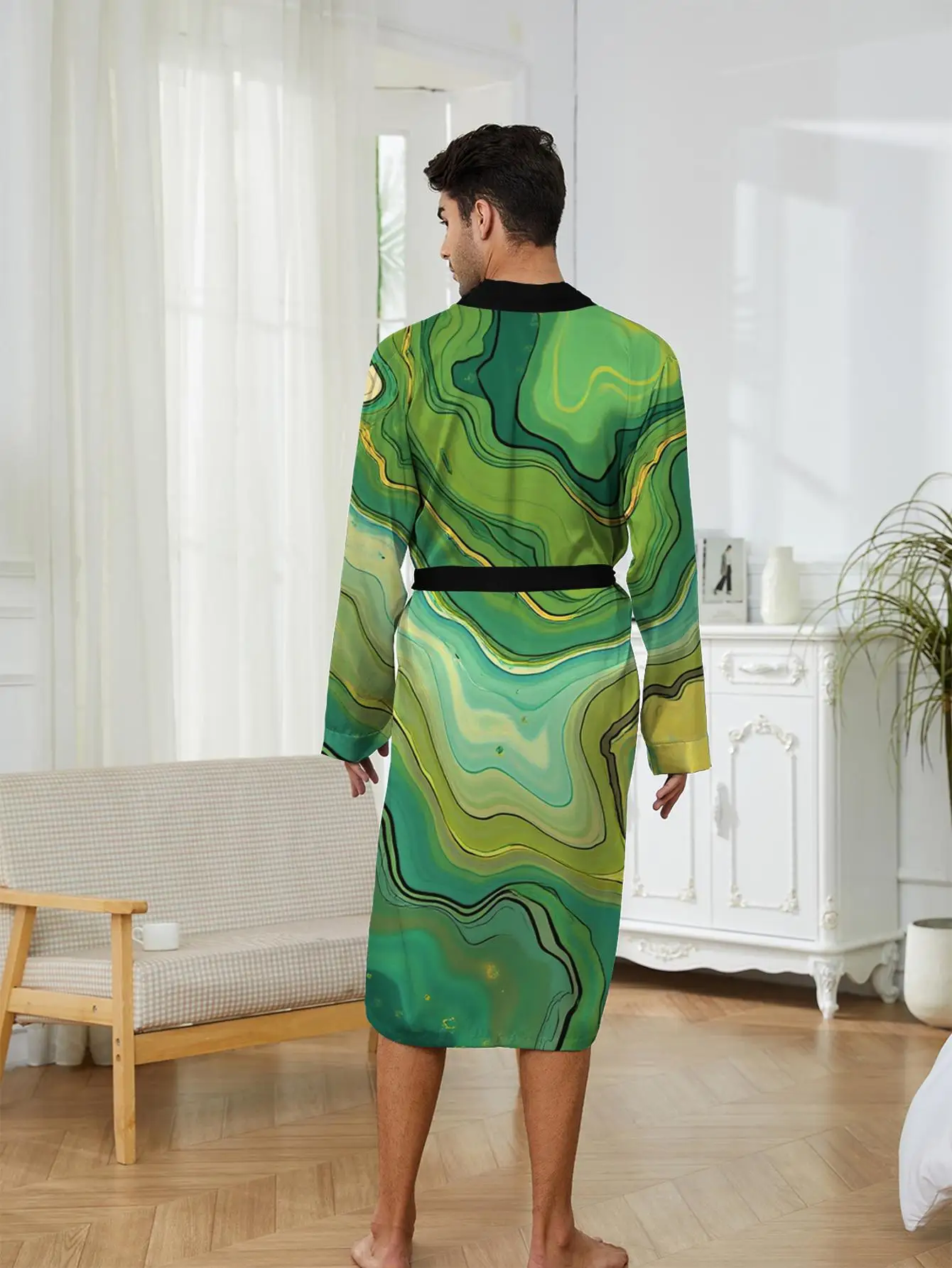 1pcs Men's Robes 2026 Spring/Summer Men's bathrobe 3D Printed robe Polyester Graphic nightie for men dressing gown Bathrobe