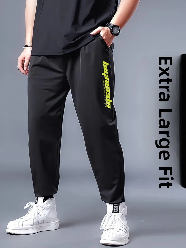 حجم كبير السراويل الرياضية الحرير الجليد الرجال فضفاضة تناسب الصيف بناطيل كاجوال العلامة التجارية العصرية مريحة للتنفس حجم كبير #1