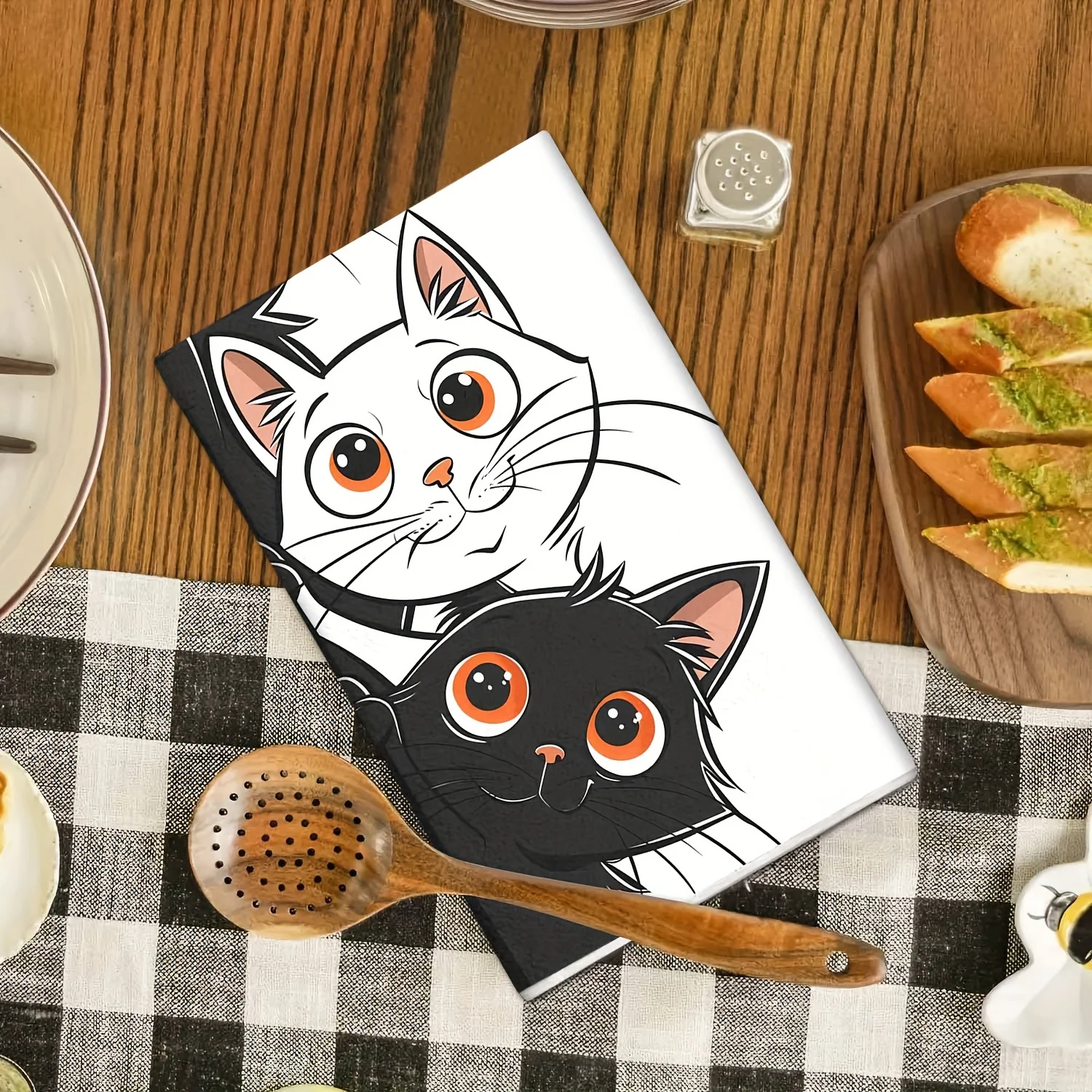 1/2 قطعة، منشفة مطبخ للقطط، مناشف يدوية بنمط قطط ناعمة - سهلة التنظيف، قماش أطباق المطبخ والحمام لديكور العطلات.