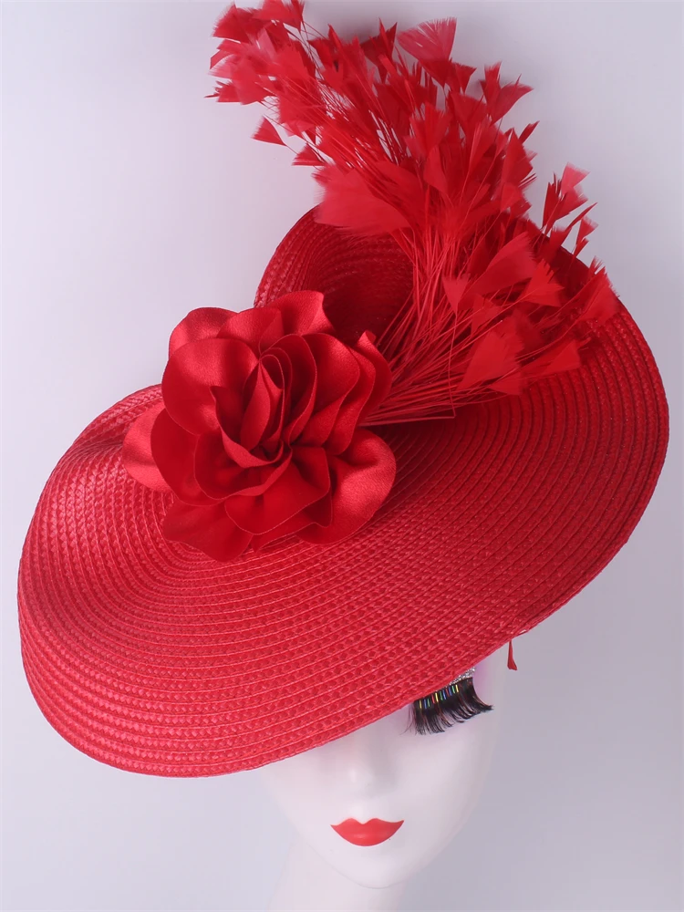 الخزامى كبير الفاسناتور زهرة قبعة النساء الزفاف أغطية الرأس الكنيسة مناسبة خوذة السيدات قبعات الشاي حفلة الحدث صندوق حبوب منع الحمل قبعة