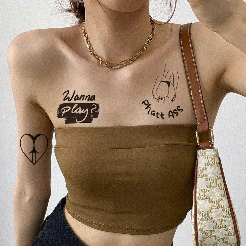 Playful Letter Script Chest Temporary Tattoo Sticker Waterproof Fake Tattoo Body Art for Women