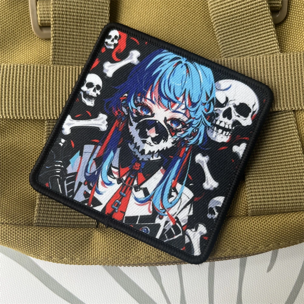 Masked Girl Skeleton Punk Printed Hook and Loop Patches Tactical Morale Badge Backpack Decoration Sticker