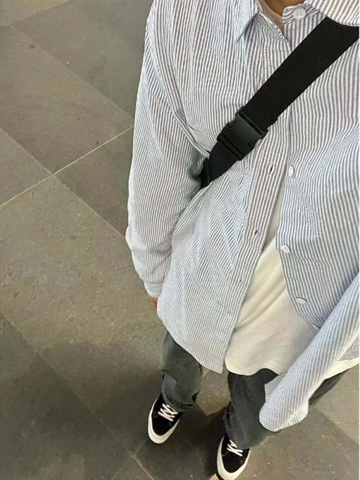 

Blue Striped Long Sve irt Clean Fit American Sle Men's Clothing oulder Width Regular Autumn Polyester Fiber irt