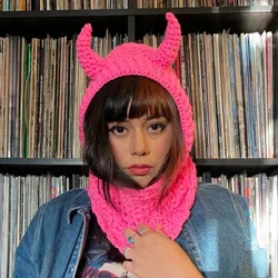 Autumn and winter new Halloween funny knitted horn hat fashion warm woolen hat woman